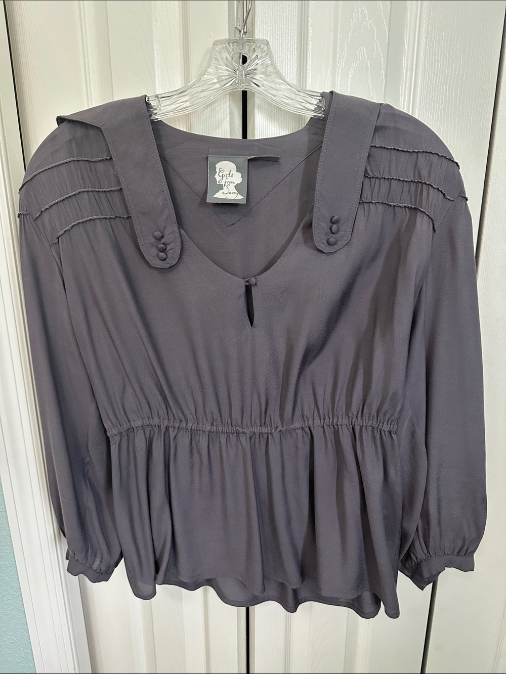 Anthropologie Slate Gray Long Sleeve Peasant Blouse
